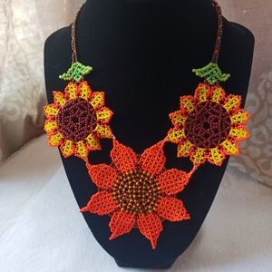 Vibrant Beaded Sunflower Necklace